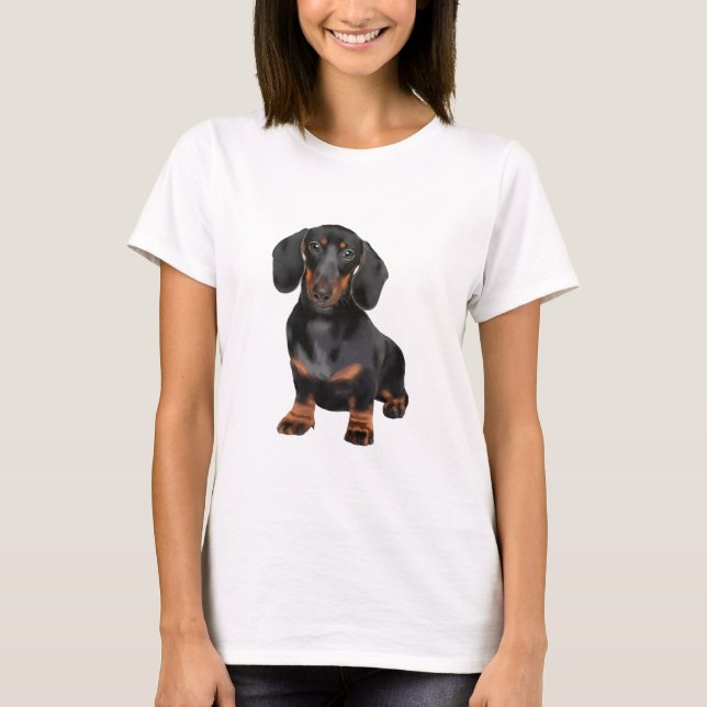Dachshund Hund Watercolor Art Painting T Shirt (Framsida)