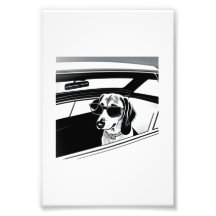 Dachshund Hund Wearing Glass Riding in Car Print