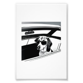 Dachshund Hund Wearing Glass Riding in Car Print Fototryck