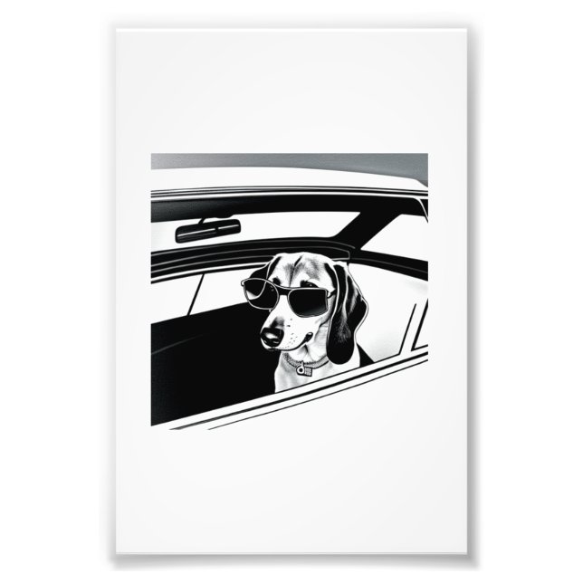 Dachshund Hund Wearing Glass Riding in Car Print Fototryck (Framsidan)