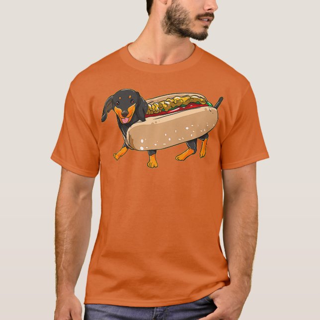 Dachshund Hund Weiner Hund Sause i en Hett Bun T Shirt (Framsida)