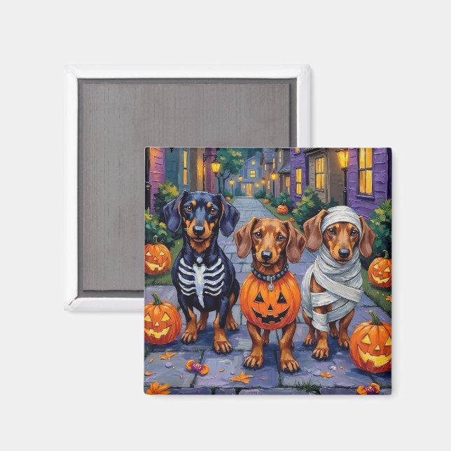 Dachshund Hundar Busar på Halloween Magnet (Front/Back)