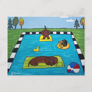 Dachshund Hundar har ett vykort Bassäng Party