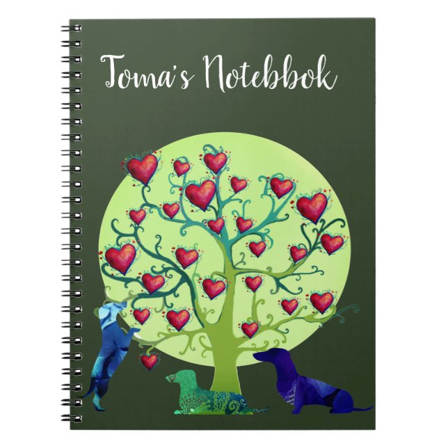 Dachshund Hundar Hearts , Namn Notebook Anteckningsbok (Framsidan)