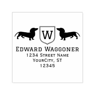 Dachshund Hundar Initial Vapensköld Namn, Returadr Självfärgande Stämpel
