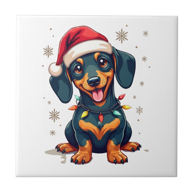 Dachshund Hundar Julgran Tröja Julklappar F Kakelplatta (Framsidan)
