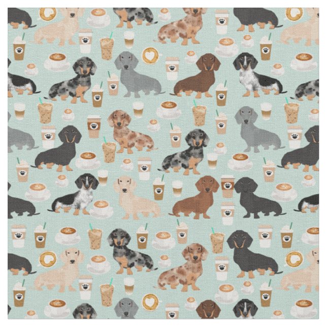 Dachshund hundar kaffe älskare mynta tyg (Närbild)