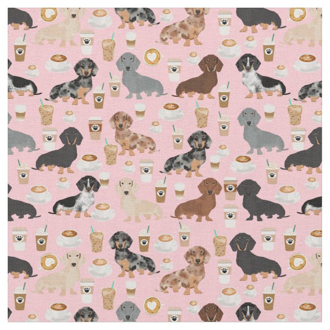 Dachshund hundar kaffe älskare rosa tyg (Närbild)