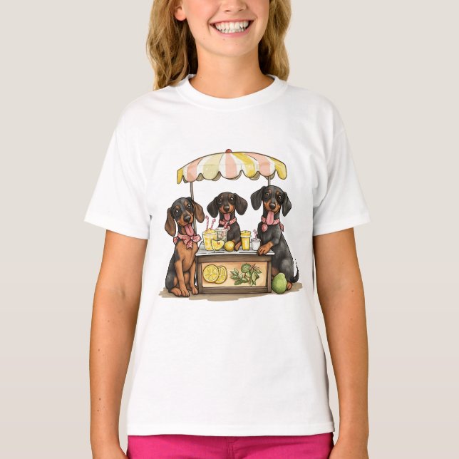 Dachshund Hundar Lemonade stativ T Shirt (Framsida)
