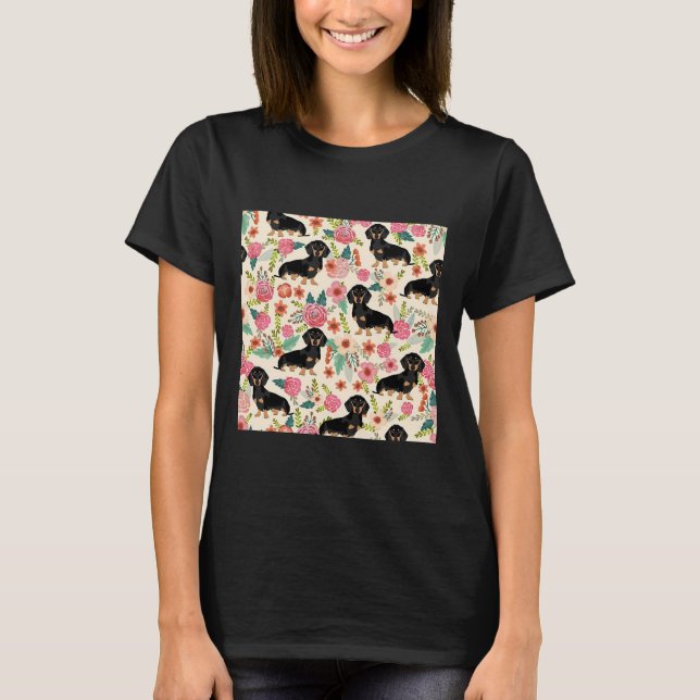 Dachshund Hundar och Flowers T Shirt (Framsida)