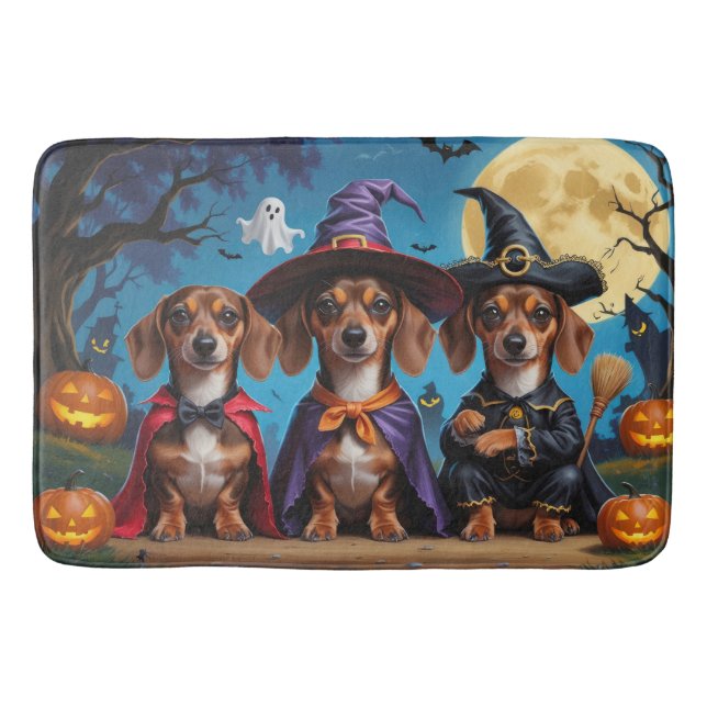 Dachshund Hundar Pumpkin Halloween Funny Badrumsmatta (Framsidan)