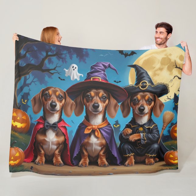 Dachshund Hundar Pumpkin Halloween Funny Fleecefilt (På plats)