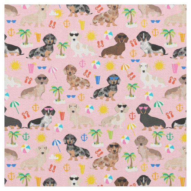 Dachshund hundar rosa strand tyg (Närbild)