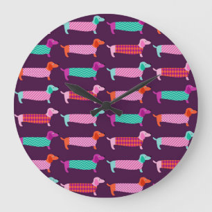 Dachshund Hundar: Sömlös Cute Mönster. Stor Klocka