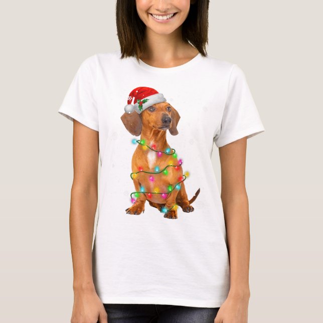Dachshund Hundar Träd, julklappare, Julafton, gåvo T Shirt (Framsida)