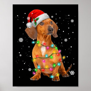 Dachshund Hundar Träd, julsötare Julafton för säll Poster