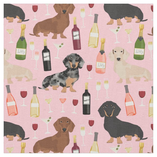 Dachshund hundar vin älskare rosa tyg (Närbild)