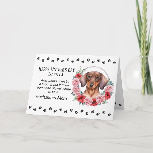 Dachshund hundmamma blommor mors dag vers helgkort (Framsida)