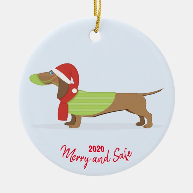 Dachshund i Ansikte Mask jul 2020 Julgransprydnad Keramik (Framsidan)