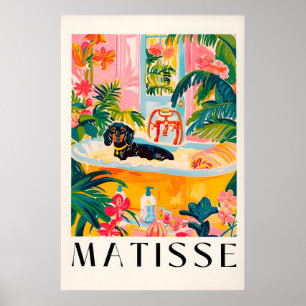 Dachshund i badkar Tryck Rolig Matisse Stil Hund
