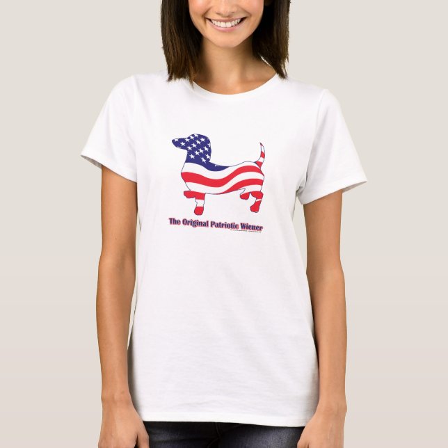 Dachshund i den amerikanska Flagga T-shirt (Framsida)