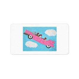 Dachshund i en rosa cabriolet på himlen adressetikett