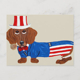 Dachshund i farbror Sams dräkt Vykort