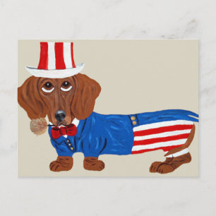 Dachshund i farbror Sams dräkt Vykort