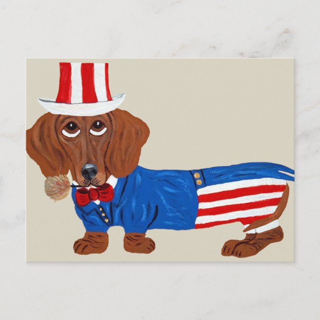 Dachshund i farbror Sams dräkt Vykort (Framsida)