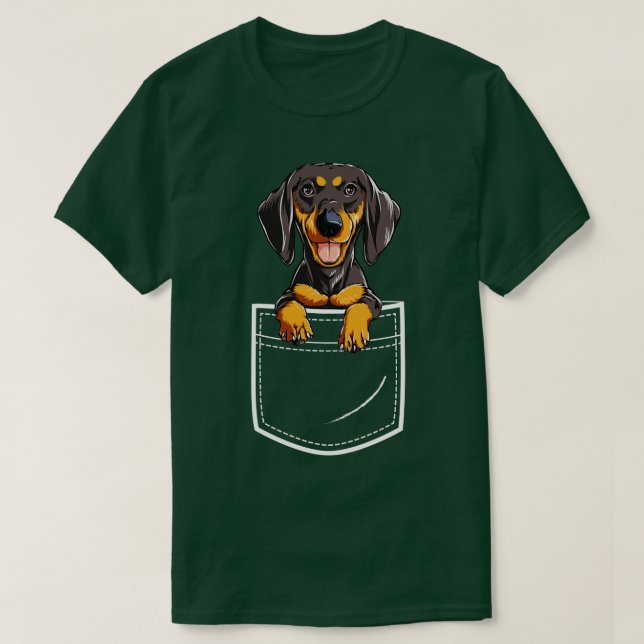 Dachshund i Front Pocket Hund Animals T Shirt (Design framsida)