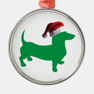 Dachshund i Grönt med Jultomten Hat Julgransprydnad Metall