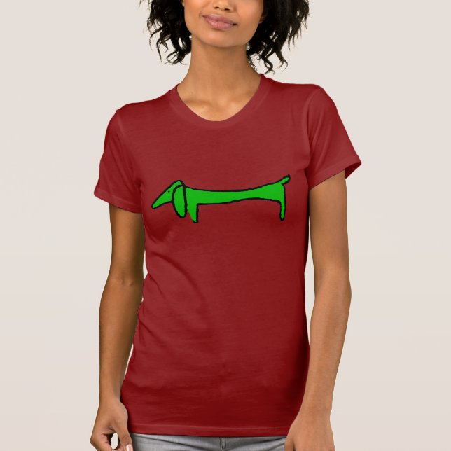 Dachshund i Grönt Tee Shirt (Framsida)