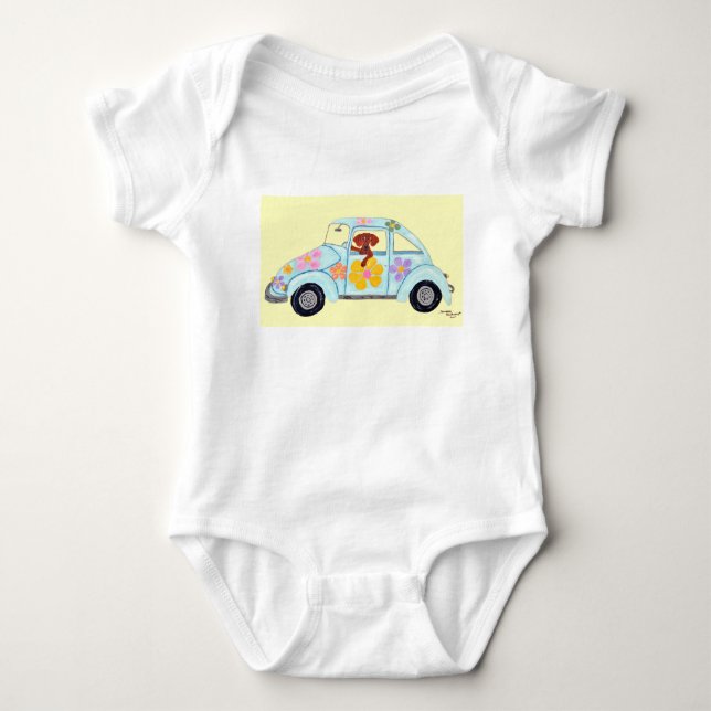 Dachshund i hippiebil t shirt (Framsida)