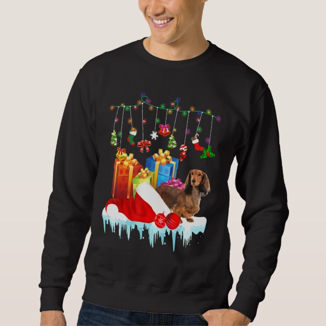 Dachshund i jultomten - lätt julklapp lång ärmad tröja (Framsida)