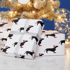 Dachshund i jultomten presentpapper