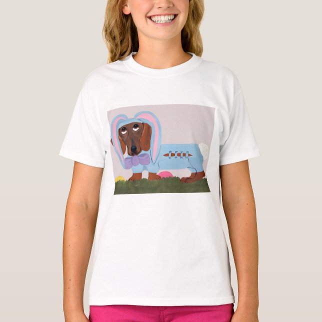Dachshund i kanindräkt t shirt (Framsida)
