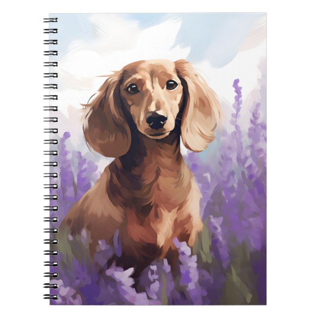 Dachshund i Lavender fält Anteckningsbok (Framsidan)