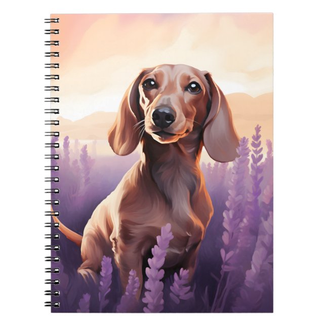 Dachshund i Lavender fält Anteckningsbok (Framsidan)