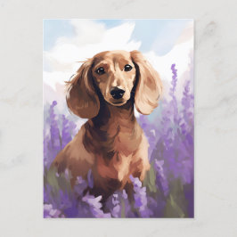 Dachshund i Lavender fält Vykort