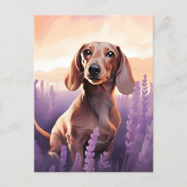 Dachshund i Lavender fält Vykort