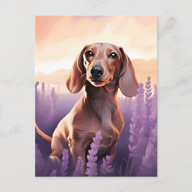 Dachshund i Lavender fält Vykort (Framsida)