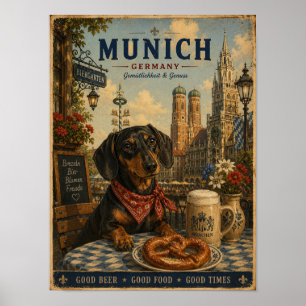Dachshund i München Vintage Reseposter Poster