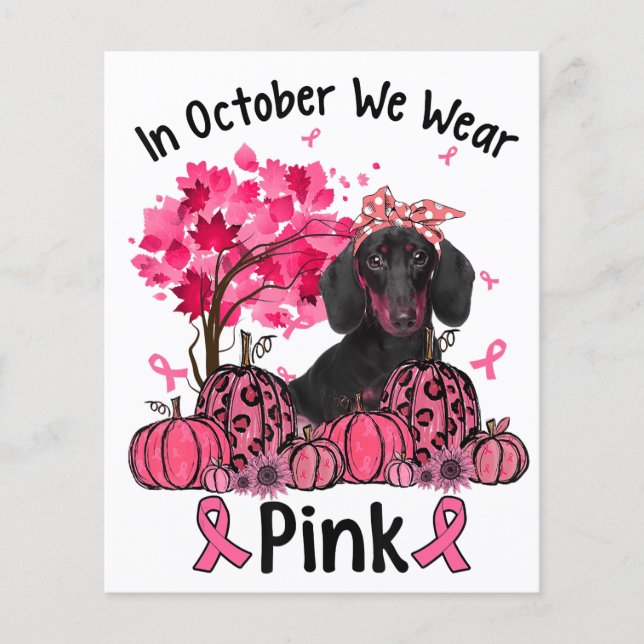 Dachshund i oktober vi Bära Rosa Breast Cancer ha Flygblad (Framsidan)