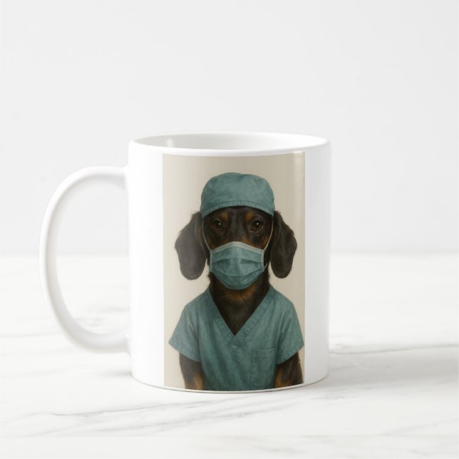 Dachshund i operationskläder kaffemugg (Vänster)