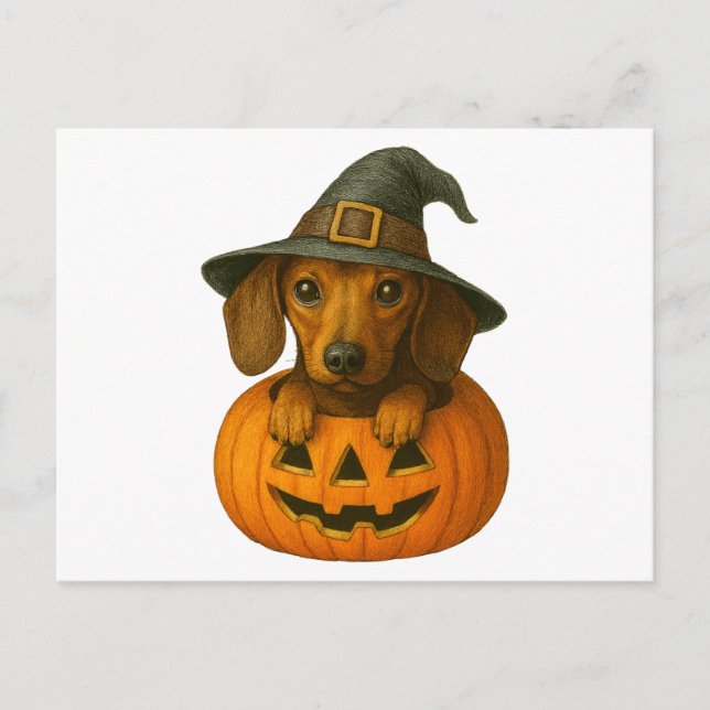Dachshund i Pumpkin Helg Vykort (Framsida)