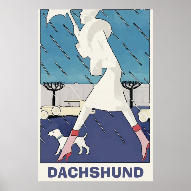Dachshund i Rain Poster (Framsidan)