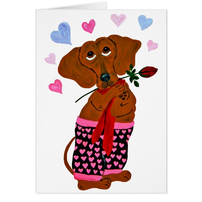 Dachshund i rosa hjärta shorts hälsningskort (Framsidan)
