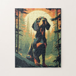 Dachshund i skogen under solnedgång pussel