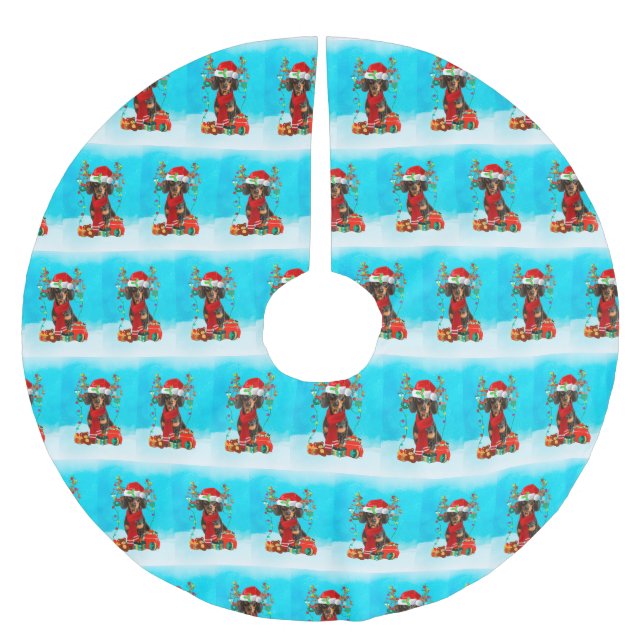 Dachshund i snö med julklappar julgransmatta borstad polyester (Framsidan)