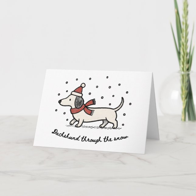 Dachshund i snö - rolig julkort helgkort (Framsida)